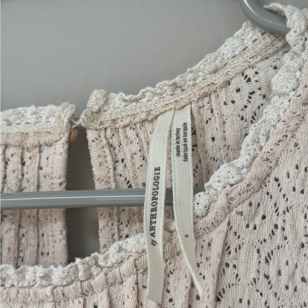 Anthropologie Ruffle Sleeved Cream Lace Blouse - Picture 3 of 13